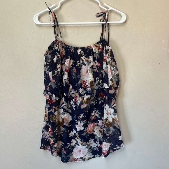 2/$12 Sirenlily Women’s Maternity Pink Navy Floral Sheer Stretchy Top Size M - Picture 1 of 8